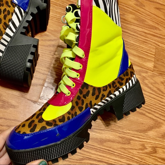 Funky Colorblocked Platform Combat Boots - Picture 5 of 7